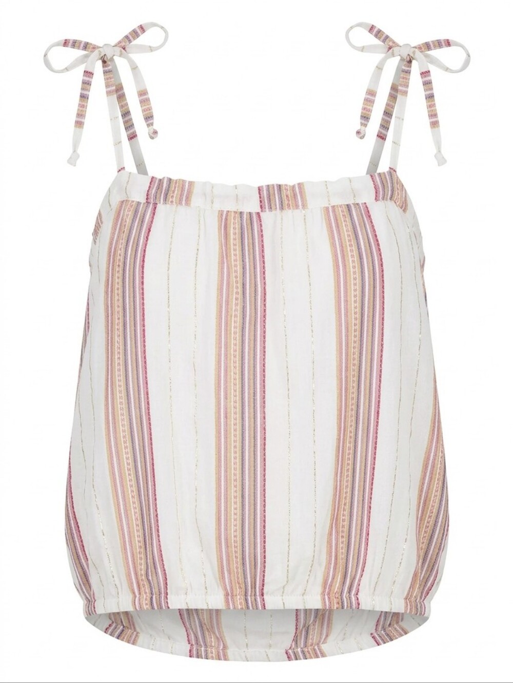 Elan Cream Striped Tie‑Strap Crop Top